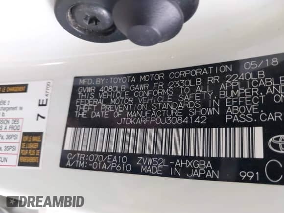 2018 Toyota Prius Plus z VIN JTDKARFP0J3084142, wystawiony jako IAAI lot #41936736 z przebiegiem 50 699 mil mil oraz . Historia ofert i sprzedaży dostępna na DreamBid. Obrazek 9.