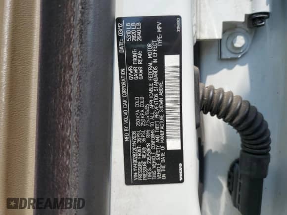 2012 Volvo XC70 T6 z VIN YV4902BZ2C1142036, wystawiony jako Copart lot #60450775 z przebiegiem 190 909 mil mil oraz Czysty tytuł • Clean title. Historia ofert i sprzedaży dostępna na DreamBid. Obrazek 12.