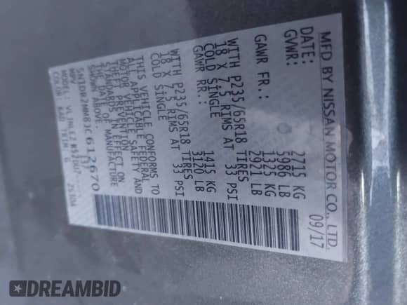 2018 Nissan Pathfinder SV z VIN 5N1DR2MM8JC612670, wystawiony jako IAAI lot #42872188 z przebiegiem 111 811 mil mil oraz . Historia ofert i sprzedaży dostępna na DreamBid. Obrazek 9.