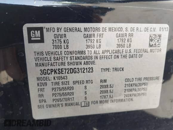 2013 Chevrolet Silverado 1500 LT with VIN 3GCPKSE72DG312123, listed as a IAAI auction lot 43064081 with 150,661 mi miles and . Bid and sale history available at DreamBid. Image 9.