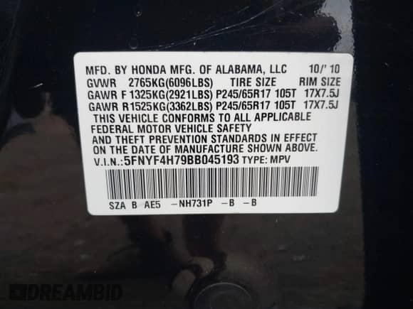 2011 Honda Pilot EX-L с VIN 5FNYF4H79BB045193, выставлен на аукционе IAAI как лот 42918284 с пробегом 171 977 миль миль и . История ставок и продаж доступна на DreamBid. Изображение 9.