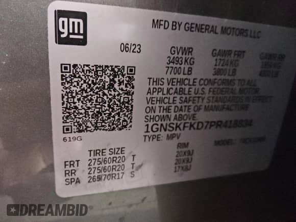 2023 Chevrolet Suburban Premier с VIN 1GNSKFKD7PR418834, выставлен на аукционе Copart как лот 81667065 с пробегом 62 886 миль миль и Чистый • Clean title. История ставок и продаж доступна на DreamBid. Изображение 14.