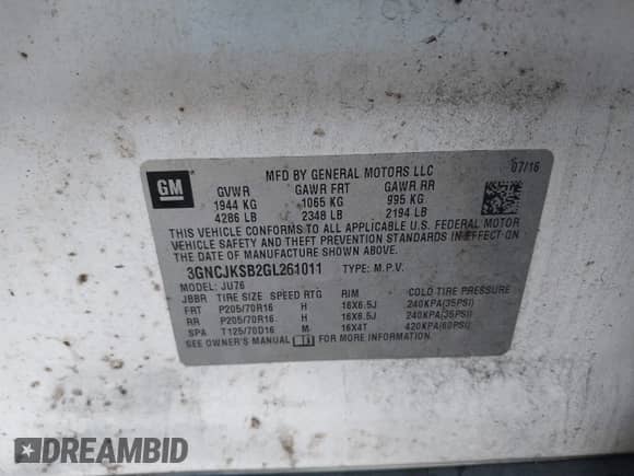 2016 Chevrolet Trax LS с VIN 3GNCJKSB2GL261011, выставлен на аукционе IAAI как лот 43241878 с пробегом 115 958 миль миль и . История ставок и продаж доступна на DreamBid. Изображение 9.