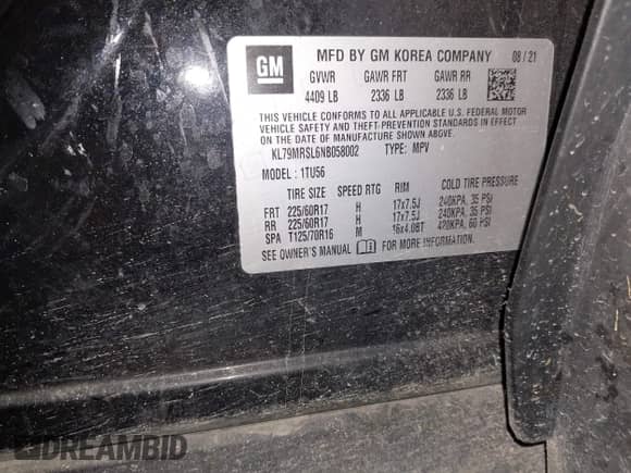 2022 Chevrolet TrailBlazer LT with VIN KL79MRSL6NB058002, listed as a IAAI auction lot 42755245 with 86,263 mi miles and . Bid and sale history available at DreamBid. Image 9.