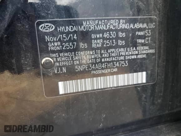 2015 Hyundai Sonata Sport with VIN 5NPE34AB4FH134753, listed as a Copart auction lot 71917515 with 142,885 mi miles and Salvage title. Bid and sale history available at DreamBid. Image 12.