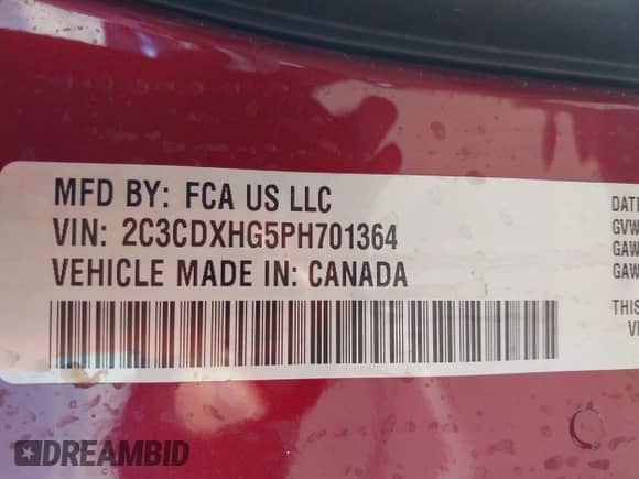 2023 Dodge Charger GT with VIN 2C3CDXHG5PH701364, listed as a IAAI auction lot 43282459 with 20,981 mi miles and . Bid and sale history available at DreamBid. Image 9.