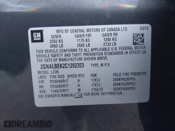 2012 Chevrolet Equinox LS with VIN 2GNALBEK2C1282353, listed as a IAAI auction lot 43230619 with 152,782 mi miles and . Bid and sale history available at DreamBid. Image 9.