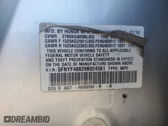2009 Honda Pilot Touring with VIN 5FNYF48829B024561, listed as a Copart auction lot 66168365 with 150,536 mi miles and Salvage title. Bid and sale history available at DreamBid. Image 13.