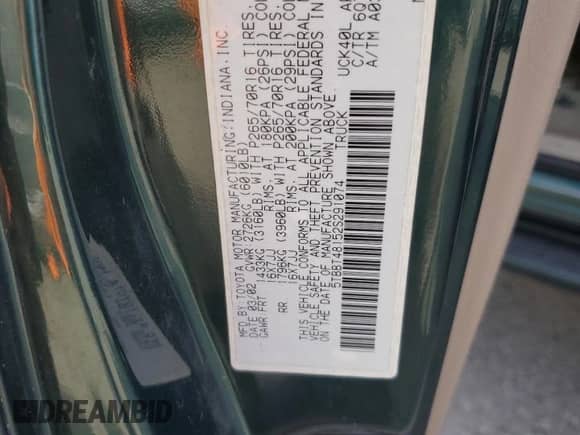 2002 Toyota Tundra Limited z VIN 5TBBT48152S291074, wystawiony jako Copart lot #81852585 z przebiegiem 269 192 mil mil oraz Szkoda całkowita • Salvage title. Historia ofert i sprzedaży dostępna na DreamBid. Obrazek 12.