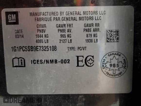 2014 Chevrolet Cruze 1LT с VIN 1G1PC5SB9E7325108, выставлен на аукционе Copart как лот 83798905 с пробегом 72 823 миль миль и Списание • Salvage title. История ставок и продаж доступна на DreamBid. Изображение 12.