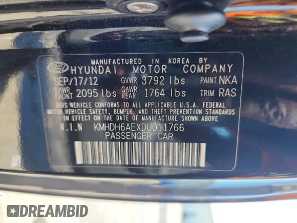 2013 Hyundai Elantra SE z VIN KMHDH6AEXDU011766, wystawiony jako Copart lot #64004825 z przebiegiem 104 485 mil mil oraz Szkoda całkowita • Salvage title. Historia ofert i sprzedaży dostępna na DreamBid. Obrazek 13.