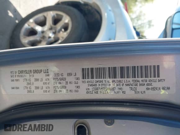 2014 Ram 1500 Laramie z VIN 1C6RR7VM7ES480087, wystawiony jako IAAI lot #42056108 z przebiegiem Nie podano mil oraz . Historia ofert i sprzedaży dostępna na DreamBid. Obrazek 9.