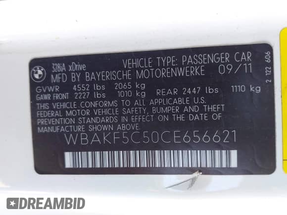 2012 BMW 3 Series 328i xDrive с VIN WBAKF5C50CE656621, выставлен на аукционе IAAI как лот 41364699 с пробегом 106 773 миль миль и . История ставок и продаж доступна на DreamBid. Изображение 9.