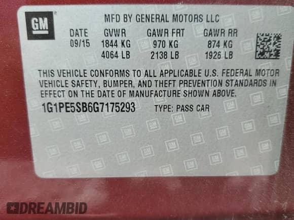 2016 Chevrolet Cruze LT с VIN 1G1PE5SB6G7175293, выставлен на аукционе Copart как лот 84990525 с пробегом 184 347 миль миль и Списание • Salvage title. История ставок и продаж доступна на DreamBid. Изображение 12.