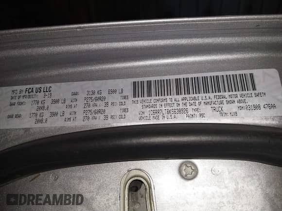 2019 Ram 1500 Big Horn z VIN 1C6RR7LT6KS638926, wystawiony jako IAAI lot #41554343 z przebiegiem 88 325 mil mil oraz . Historia ofert i sprzedaży dostępna na DreamBid. Obrazek 9.