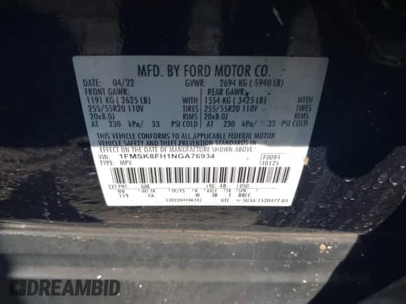 2022 Ford Explorer Limited z VIN 1FMSK8FH1NGA76934, wystawiony jako IAAI lot #43288850 z przebiegiem 35 248 mil mil oraz . Historia ofert i sprzedaży dostępna na DreamBid. Obrazek 9.