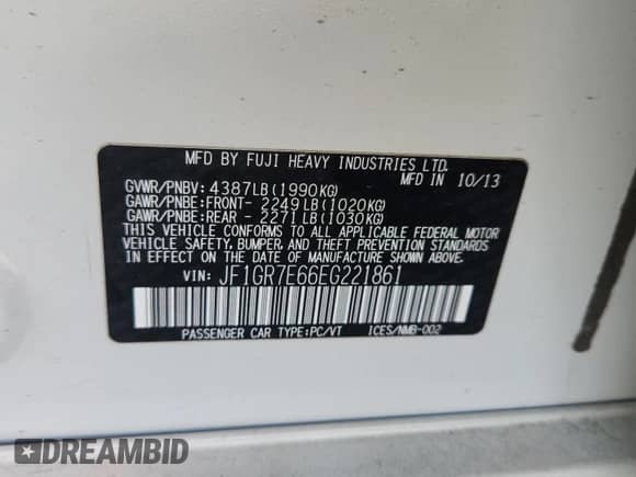 2014 Subaru WRX WRX with VIN JF1GR7E66EG221861, listed as a Copart auction lot 63117745 with 125,647 mi miles and Salvage title. Bid and sale history available at DreamBid. Image 12.