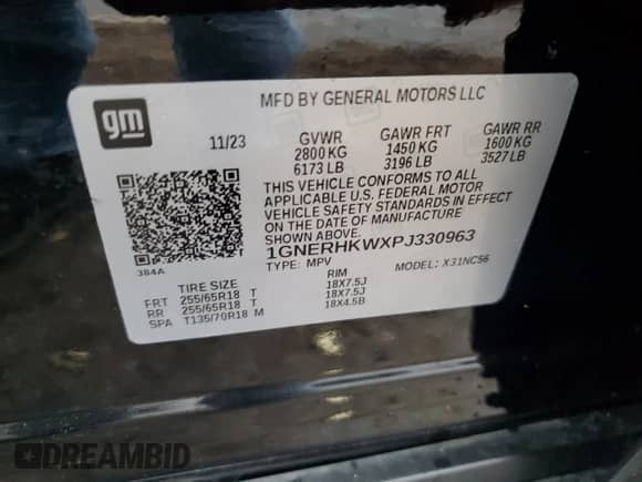 2023 Chevrolet Traverse LT с VIN 1GNERHKWXPJ330963, выставлен на аукционе Copart как лот 56548745 с пробегом 20 402 миль миль и Чистый • Clean title. История ставок и продаж доступна на DreamBid. Изображение 13.