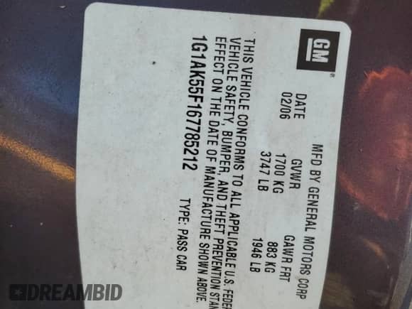 2006 Chevrolet Cobalt LS с VIN 1G1AK55F167785212, выставлен на аукционе Copart как лот 86259345 с пробегом 211 674 миль миль и На запчасти • Non repairable. История ставок и продаж доступна на DreamBid. Изображение 13.