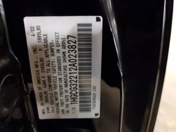 2002 Honda Accord with VIN 1HGCG32212A023827, listed as a Copart auction lot 83382134 with Not provided miles and Salvage title. Bid and sale history available at DreamBid. Image 12.