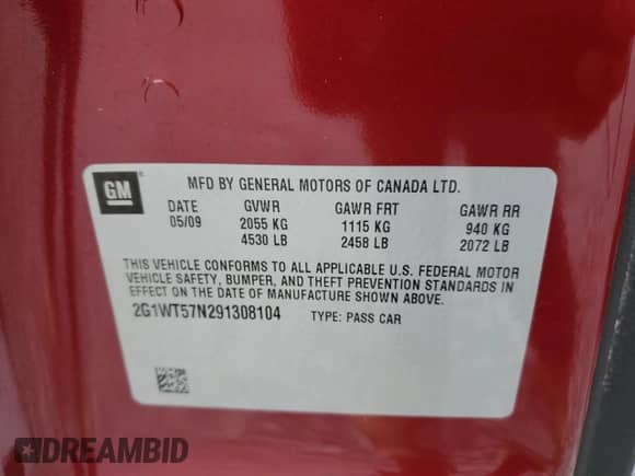 2009 Chevrolet Impala LT z VIN 2G1WT57N291308104, wystawiony jako Copart lot #87437795 z przebiegiem 75 042 mil mil oraz Czysty tytuł • Clean title. Historia ofert i sprzedaży dostępna na DreamBid. Obrazek 12.