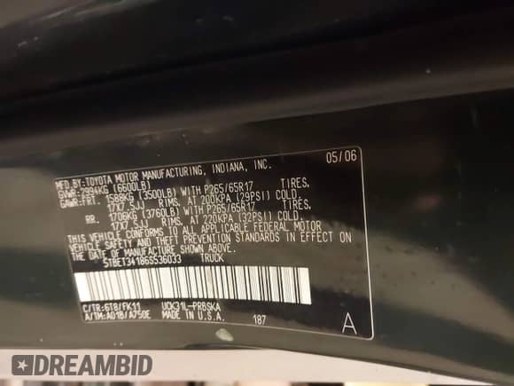 2006 Toyota Tundra SR5 z VIN 5TBET34186S536033, wystawiony jako IAAI lot #43427743 z przebiegiem 191 076 mil mil oraz . Historia ofert i sprzedaży dostępna na DreamBid. Obrazek 9.