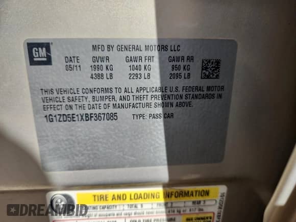 2011 Chevrolet Malibu 2LT с VIN 1G1ZD5E1XBF367085, выставлен на аукционе Copart как лот 81808905 с пробегом 132 216 миль миль и Списание • Salvage title. История ставок и продаж доступна на DreamBid. Изображение 12.