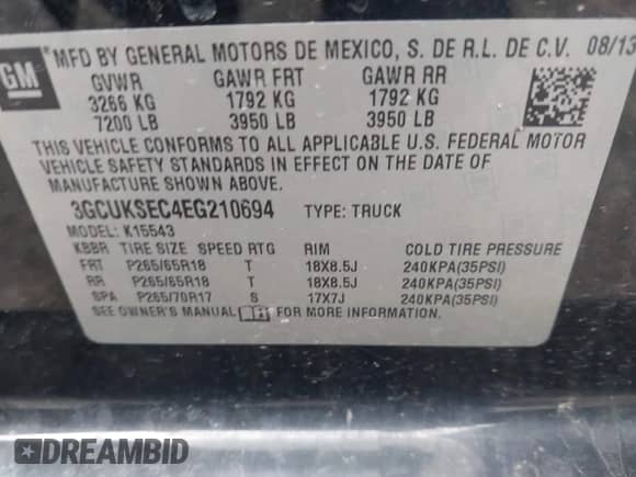 2014 Chevrolet Silverado 1500 LTZ с VIN 3GCUKSEC4EG210694, выставлен на аукционе IAAI как лот 41471725 с пробегом 155 079 миль миль и . История ставок и продаж доступна на DreamBid. Изображение 9.
