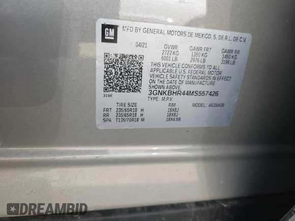 2021 Chevrolet Blazer LT с VIN 3GNKBHR44MS557426, выставлен на аукционе Copart как лот 81545795 с пробегом 48 878 миль миль и Списание • Salvage title. История ставок и продаж доступна на DreamBid. Изображение 13.