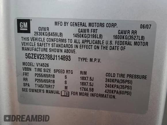2008 Saturn Outlook XR with VIN 5GZEV23788J114893, listed as a Copart auction lot 71195534 with 145,518 mi miles and Salvage title. Bid and sale history available at DreamBid. Image 14.