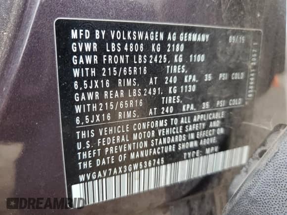 2016 Volkswagen Tiguan S с VIN WVGAV7AX3GW536745, выставлен на аукционе Copart как лот 80681695 с пробегом 134 728 миль миль и Чистый • Clean title. История ставок и продаж доступна на DreamBid. Изображение 12.