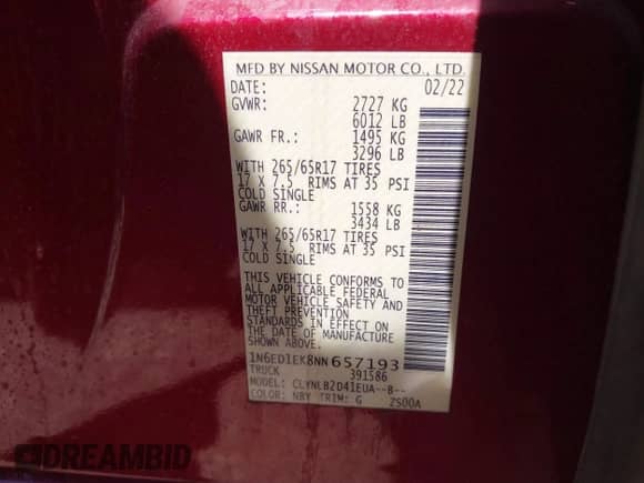 2022 Nissan Frontier SV with VIN 1N6ED1EK8NN657193, listed as a IAAI auction lot 43097280 with 84,738 mi miles and . Bid and sale history available at DreamBid. Image 9.