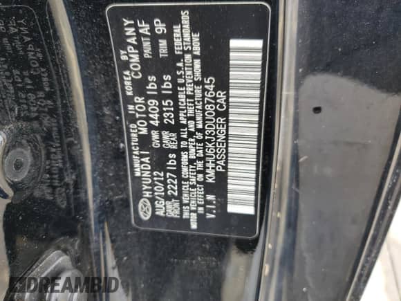 2013 Hyundai Genesis Coupe R-Spec z VIN KMHHU6KJ3DU087645, wystawiony jako Copart lot #73966084 z przebiegiem Nie podano mil oraz Szkoda całkowita • Salvage title. Historia ofert i sprzedaży dostępna na DreamBid. Obrazek 12.