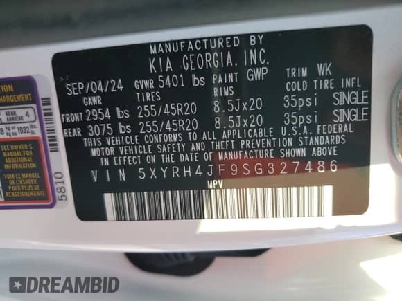 2025 Kia Sorento EX с VIN 5XYRH4JF9SG327486, выставлен на аукционе Copart как лот 65981505 с пробегом 6 803 миль миль и Списание • Salvage title. История ставок и продаж доступна на DreamBid. Изображение 13.