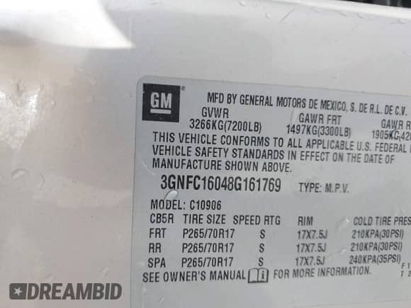 2008 Chevrolet Suburban LTZ with VIN 3GNFC16048G161769, listed as a IAAI auction lot 42989303 with 390,153 mi miles and . Bid and sale history available at DreamBid. Image 9.