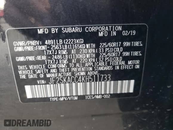 2019 Subaru Forester с VIN JF2SKACC4KH511733, выставлен на аукционе Copart как лот 80354435 с пробегом 86 351 миль миль и Списание • Salvage title. История ставок и продаж доступна на DreamBid. Изображение 13.