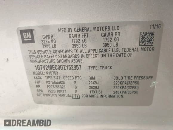 2016 GMC Sierra 1500 SLE with VIN 1GTV2MEC0GZ152957, listed as a IAAI auction lot 42850174 with 122,974 mi miles and . Bid and sale history available at DreamBid. Image 9.