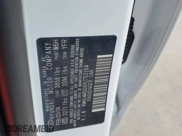 2024 Hyundai Elantra SEL z VIN KMHLM4DGXRU753164, wystawiony jako Copart lot #86495465 z przebiegiem 6 781 mil mil oraz Szkoda całkowita • Salvage title. Historia ofert i sprzedaży dostępna na DreamBid. Obrazek 12.