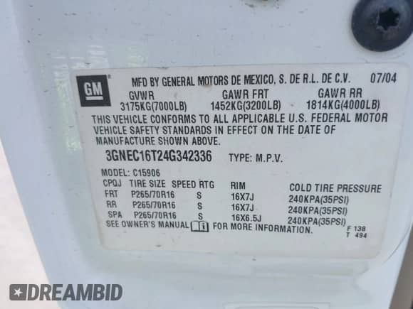 2004 Chevrolet Suburban LT с VIN 3GNEC16T24G342336, выставлен на аукционе IAAI как лот 42254748 с пробегом 183 468 миль миль и . История ставок и продаж доступна на DreamBid. Изображение 9.