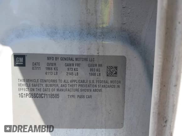 2012 Chevrolet Cruze 2LT с VIN 1G1PG5SC0C7118505, выставлен на аукционе IAAI как лот 43373350 с пробегом 170 145 миль миль и . История ставок и продаж доступна на DreamBid. Изображение 9.