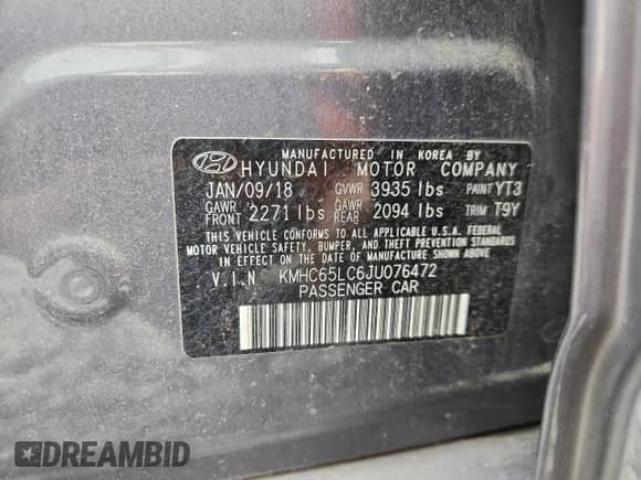 2018 Hyundai Ioniq Blue с VIN KMHC65LC6JU076472, выставлен на аукционе Copart как лот 69455995 с пробегом 85 228 миль миль и Списание • Salvage title. История ставок и продаж доступна на DreamBid. Изображение 13.