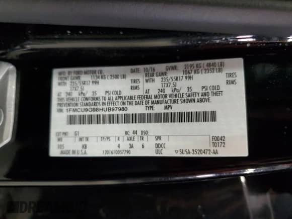 2017 Ford Escape SE with VIN 1FMCU9G98HUB97980, listed as a Copart auction lot 90439195 with 156,873 mi miles and Clean title. Bid and sale history available at DreamBid. Image 13.