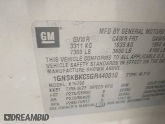 2016 Chevrolet Tahoe LT с VIN 1GNSKBKC5GR440010, выставлен на аукционе IAAI как лот 42580757 с пробегом 133 564 миль миль и . История ставок и продаж доступна на DreamBid. Изображение 9.