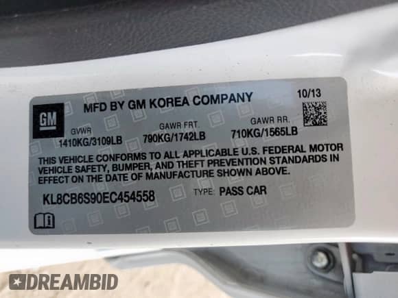 2014 Chevrolet Spark LS with VIN KL8CB6S90EC454558, listed as a Copart auction lot 80168705 with 41,883 mi miles and Salvage title. Bid and sale history available at DreamBid. Image 12.