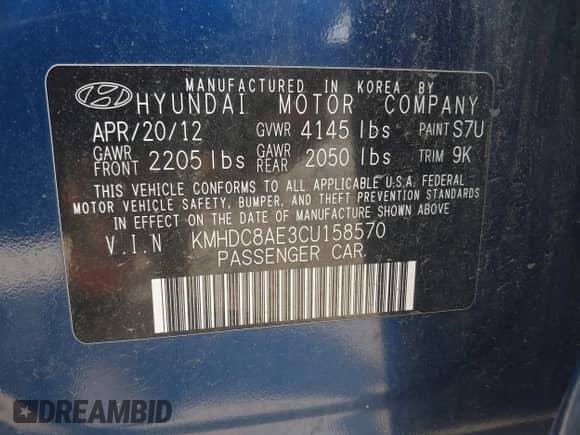 2012 Hyundai Elantra SE z VIN KMHDC8AE3CU158570, wystawiony jako IAAI lot #42687828 z przebiegiem Nie podano mil oraz . Historia ofert i sprzedaży dostępna na DreamBid. Obrazek 9.