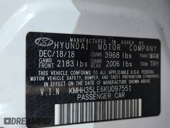 2019 Hyundai Elantra z VIN KMHH35LE6KU097551, wystawiony jako Copart lot #86115595 z przebiegiem 171 878 mil mil oraz Szkoda całkowita • Salvage title. Historia ofert i sprzedaży dostępna na DreamBid. Obrazek 12.