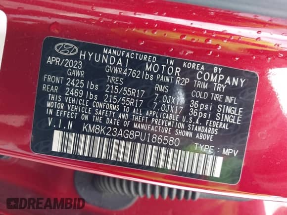 2023 Hyundai Kona SE с VIN KM8K23AG8PU186580, выставлен на аукционе IAAI как лот 43549016 с пробегом 22 733 миль миль и . История ставок и продаж доступна на DreamBid. Изображение 9.