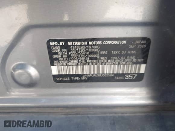 2021 Mitsubishi Outlander ES z VIN JA4APUAU3MU002584, wystawiony jako IAAI lot #42153601 z przebiegiem 56 000 mil mil oraz . Historia ofert i sprzedaży dostępna na DreamBid. Obrazek 9.