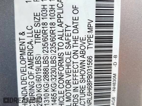 2023 Honda Odyssey EX-L с VIN 5FNRL6H68PB031566, выставлен на аукционе Copart как лот 61252955 с пробегом 42 537 миль миль и Списание • Salvage title. История ставок и продаж доступна на DreamBid. Изображение 13.