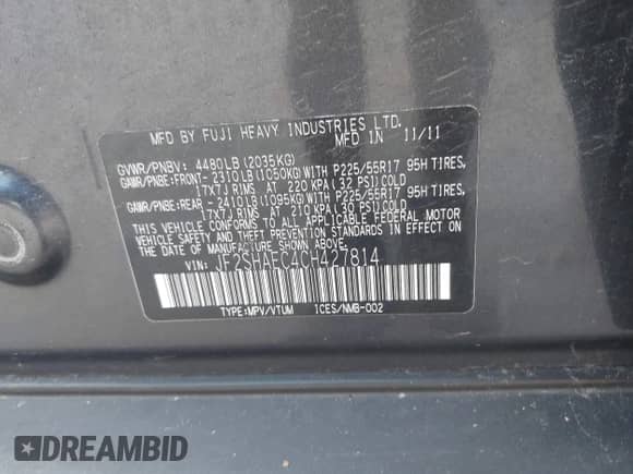 2012 Subaru Forester X Limited z VIN JF2SHAEC4CH427814, wystawiony jako IAAI lot #42696373 z przebiegiem 117 211 mil mil oraz . Historia ofert i sprzedaży dostępna na DreamBid. Obrazek 9.